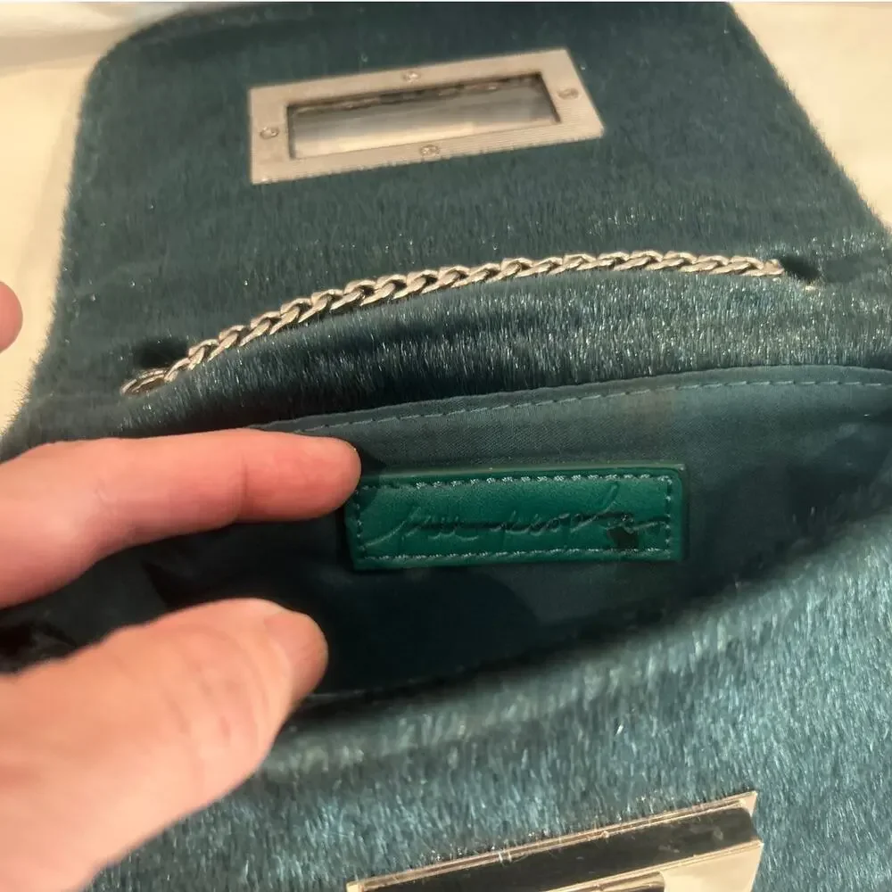 FREE PEOPLE Deep Emerald Green Faux Calf Hair Mini Crossbody Bag Silver Chain